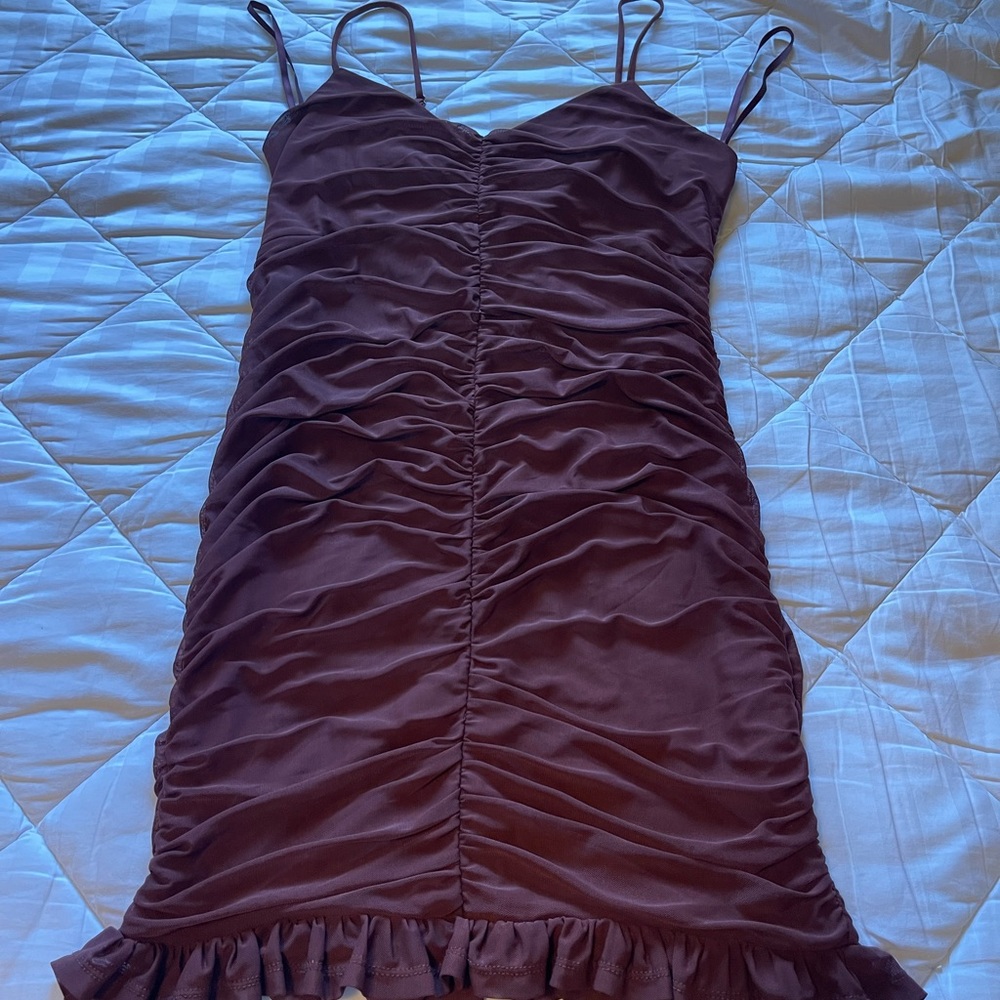 Maroon mini ruffle dress, 2X